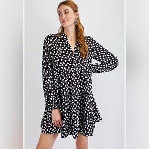 EASEL BLACK HEART PRINT Tiered Ruffle Button DRESS/TUNIC size L